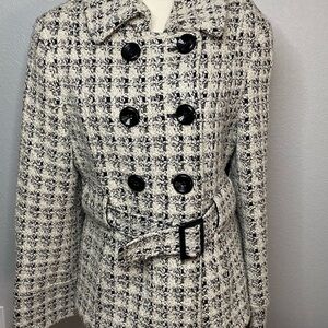 White House Black Market Black & White Tweed Pea Coat